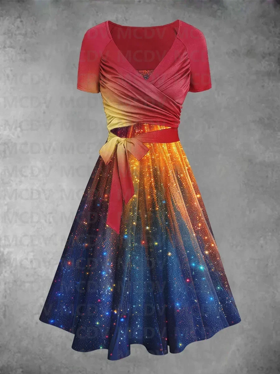 Women's Rainbow Gradient Art Print Two Piece Dress