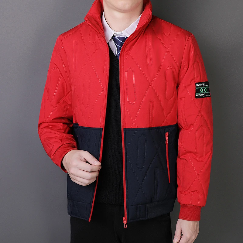 

BROWON 2025 Elegant Graphic Man Winter Jacket Fleece Lined Thickened Stand Collar Warm Cotton Padded Parkas Coat for Men Work