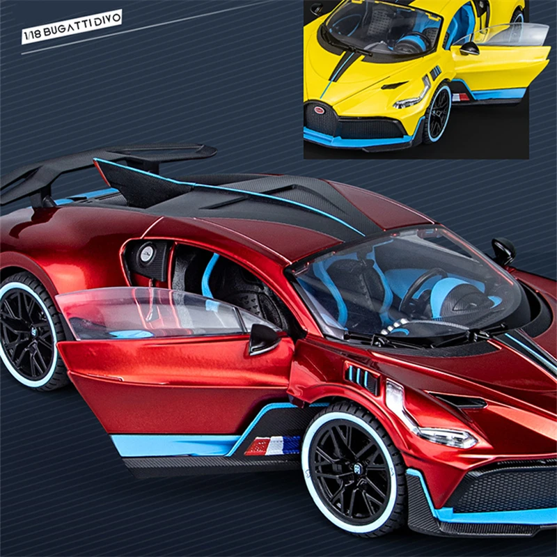 Large Size 1/18 Bugatti DIVO Alloy Sports Car Model Diecasts Metal Toy Vehicles Car Model Simulation Sound Light Childrens Gifts