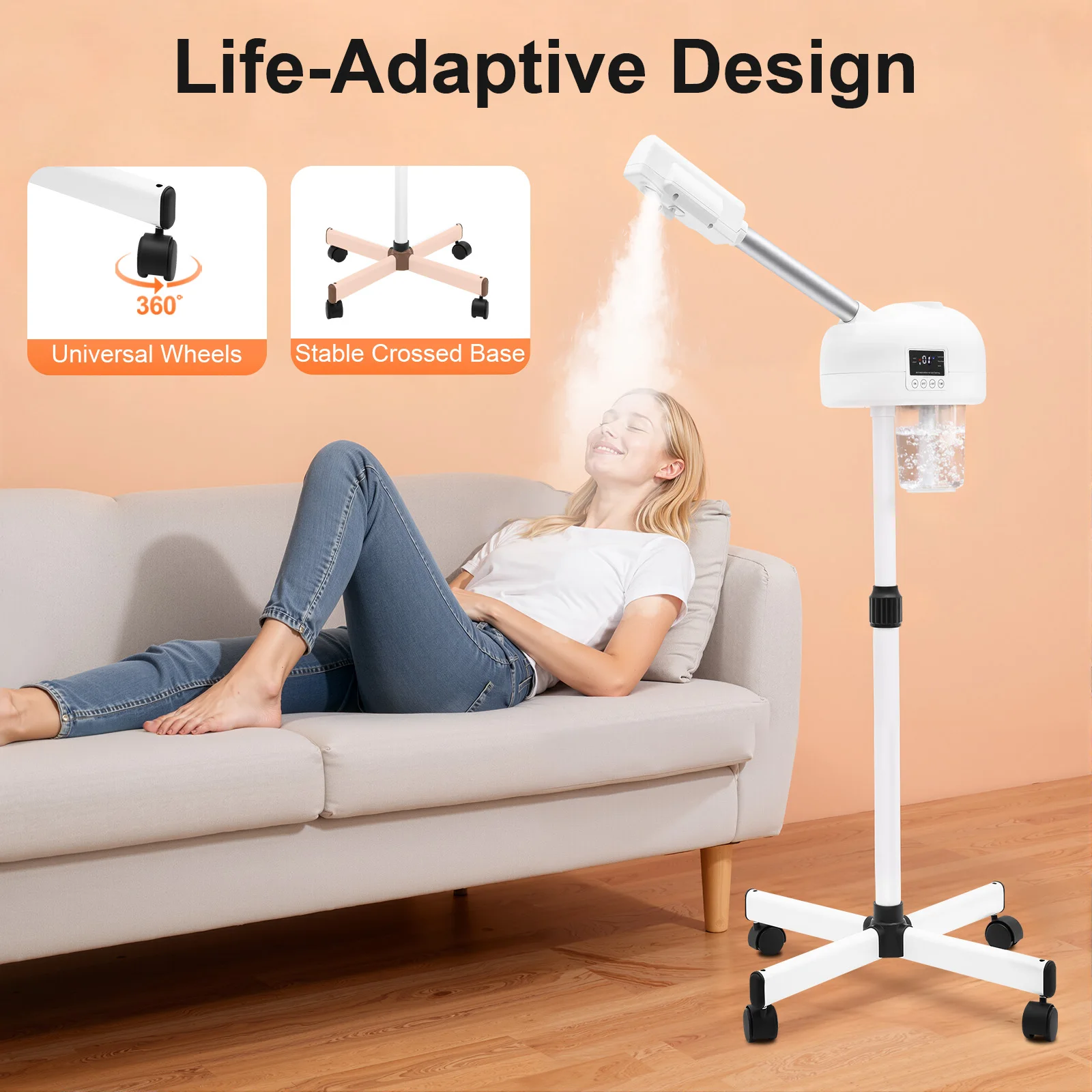 جهاز بخار للوجه بقوة 750 وات، 360 درجة °   ذراع قابل للدوران مع تعديل الارتفاع، جهاز بخار احترافي للوجه لصالونات التجميل المنزلية