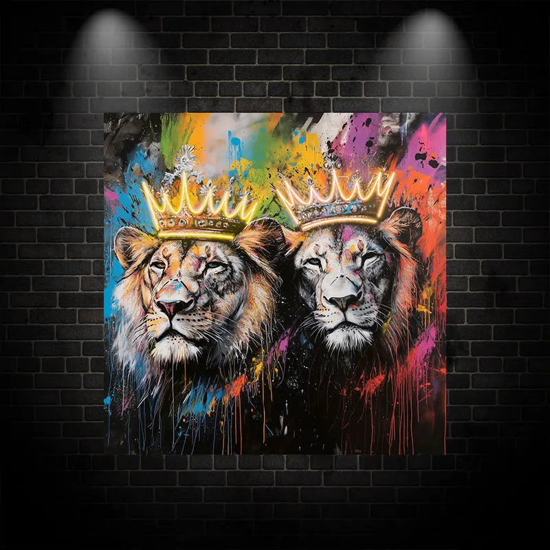 Toysign Neon Sign, Vibrant Colorful Lions with Crowns – LED Neon Wall Art, Unique Decorative Accent for Bold Home Interiors