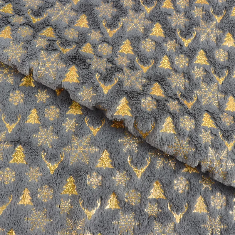 Gold Stamped Christmas Long Plush Fabric Snowflake X-mas Tree Pattern Clothing Shoes Hat Bag Handmade Diy Sewing Fabric