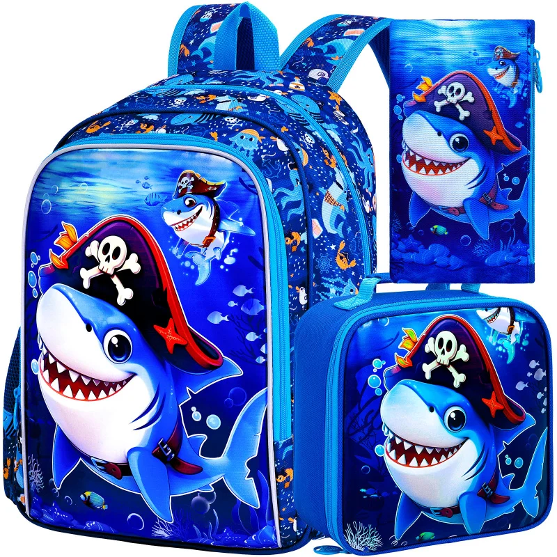 3PCS Mochilas de Fútbol para Niños, Mochila Infantil de 16" Resistente al Agua para Niño, Mochila Ligera con Caja de Almuerzo Estuche Azul