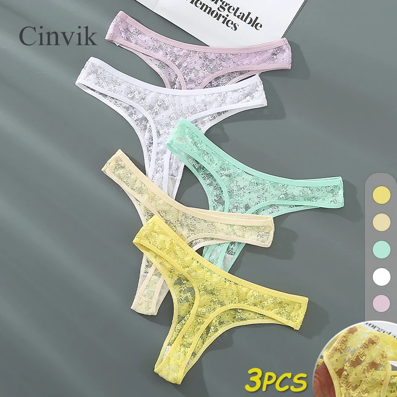 

3PCS Sexy Female Underwear Lace Women Panties Transparent Tangas Low Waisted Cool Thongs Comfortable Lingerie Cute Girl G-string