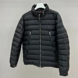 Chaqueta de plumón de invierno para hombre, abrigo de ocio con cuello levantado, capucha oculta, color sólido, estilo locomotor, relleno de plumón de ganso blanco 95%