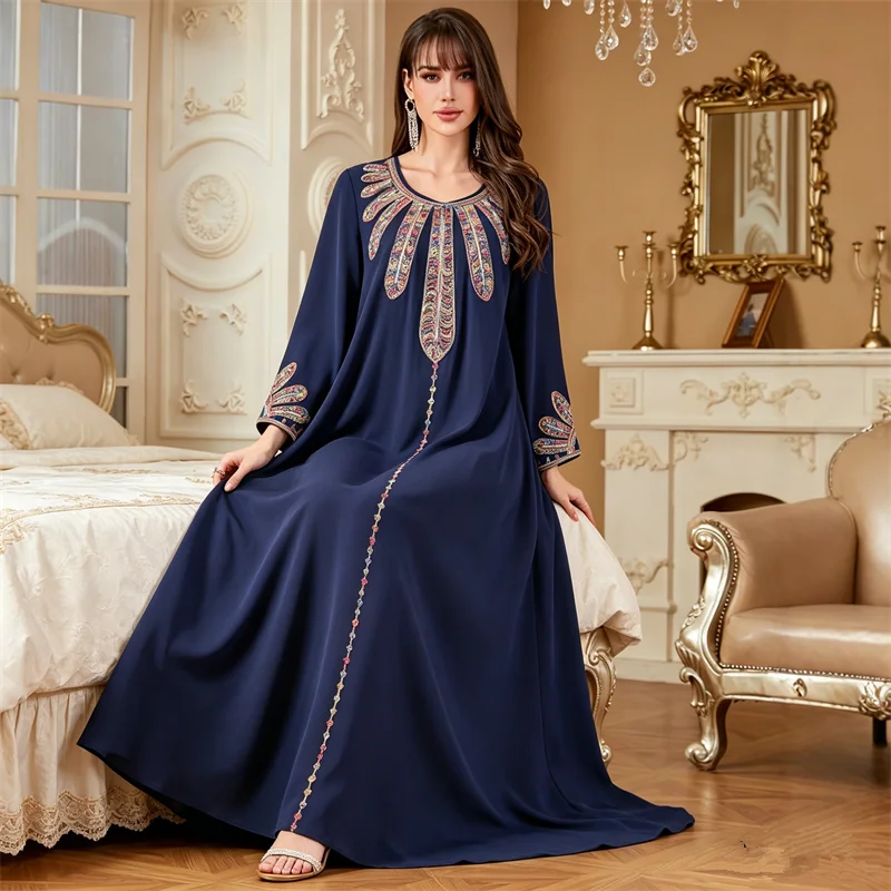 

New Abaya Dubai Kaftan Women Muslim Maxi Dress Sequin Embroidery Jalabiya Caftan Marocain Femme Robe Turkey Party Gown Vestidos