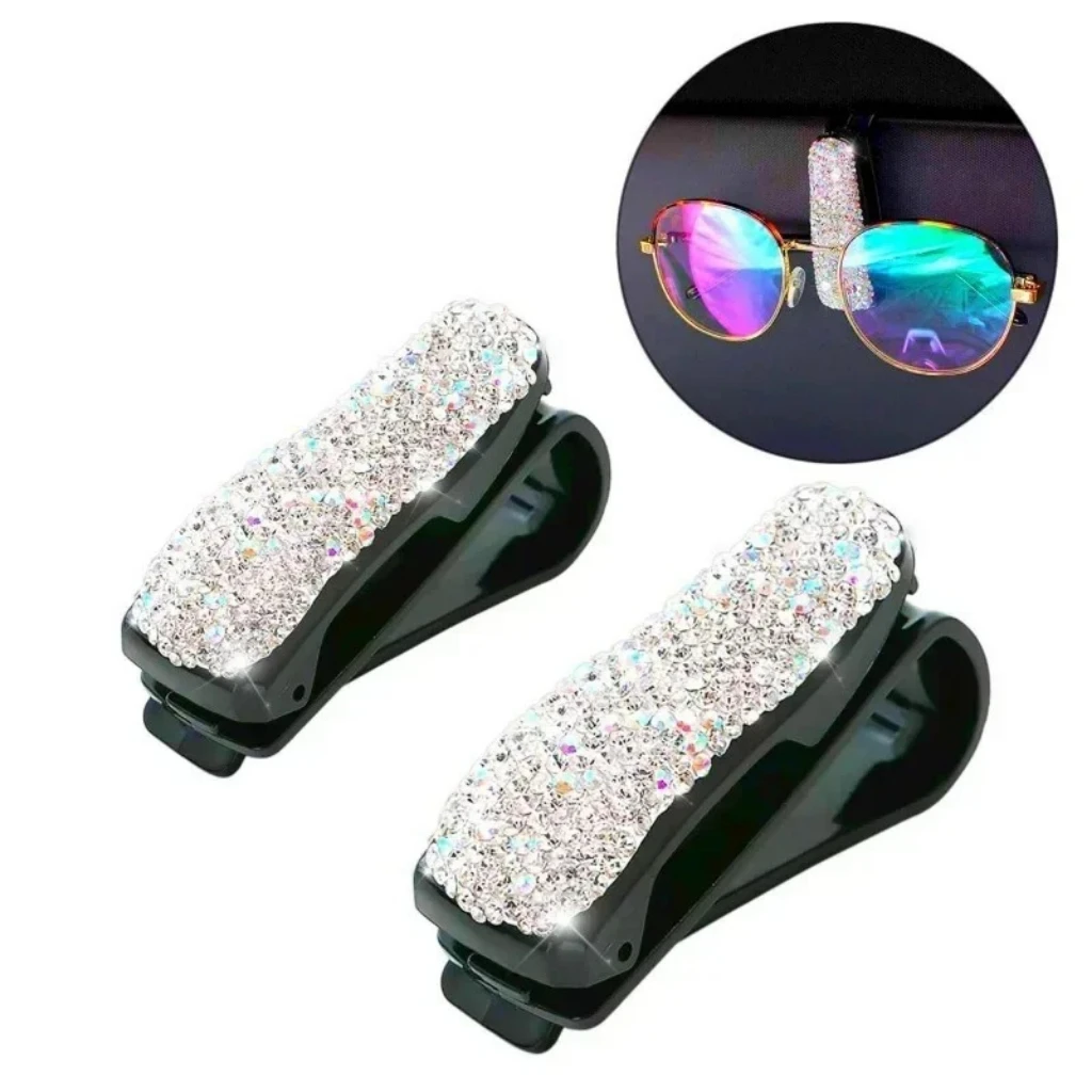 Car Sun Visor Glasses Clip with Artificial DiamondsStylish Organizer Clip