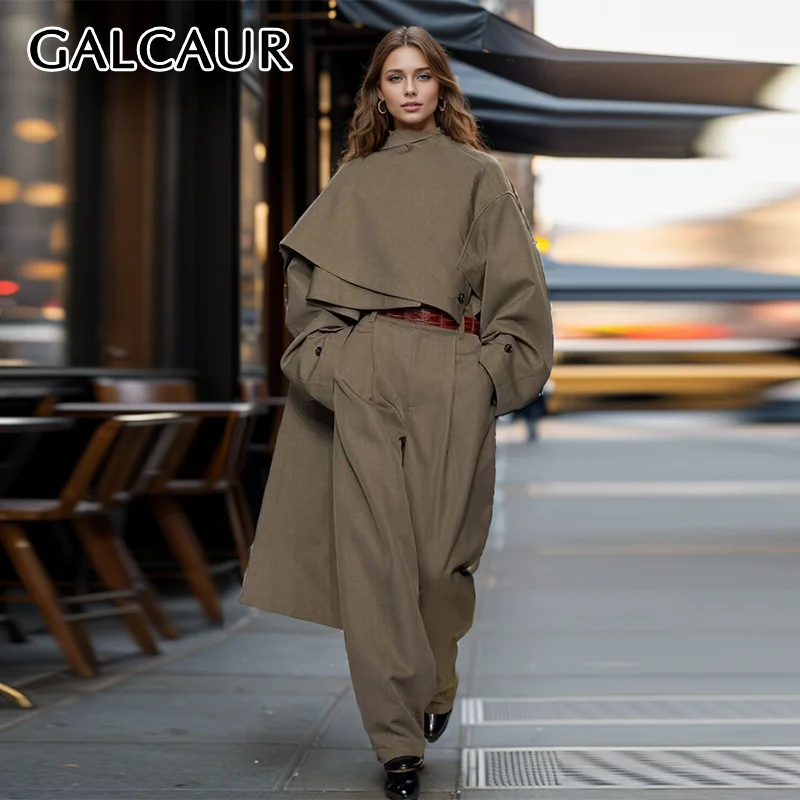 

GALCAUR Irregular Solid Casual Short Jackets For Women Shawl Long Sleeve Spliced Button Loose Fashion Runway Coats Female Autumn