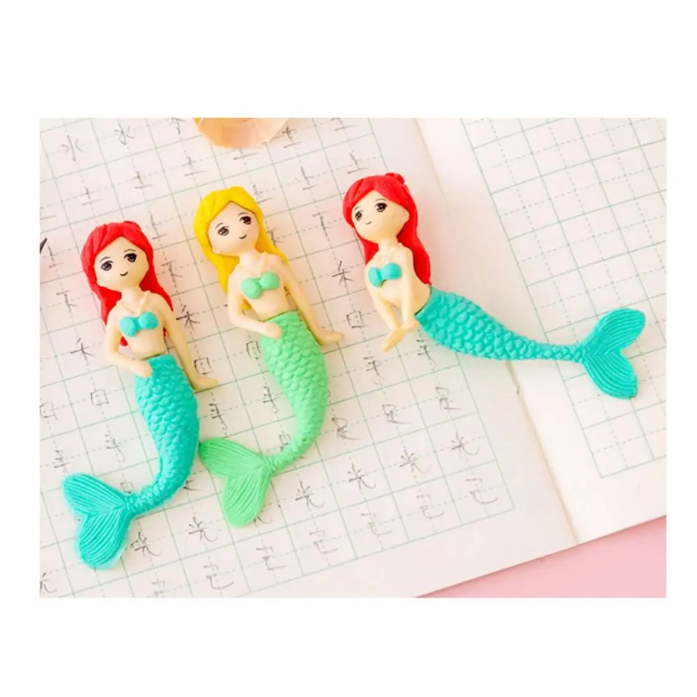 Cartoon 2pcs Students Traceless Stationery School Supplies Mermaid Shape Eraser Correction Supplies Wiping Eraser Pencil Eraser