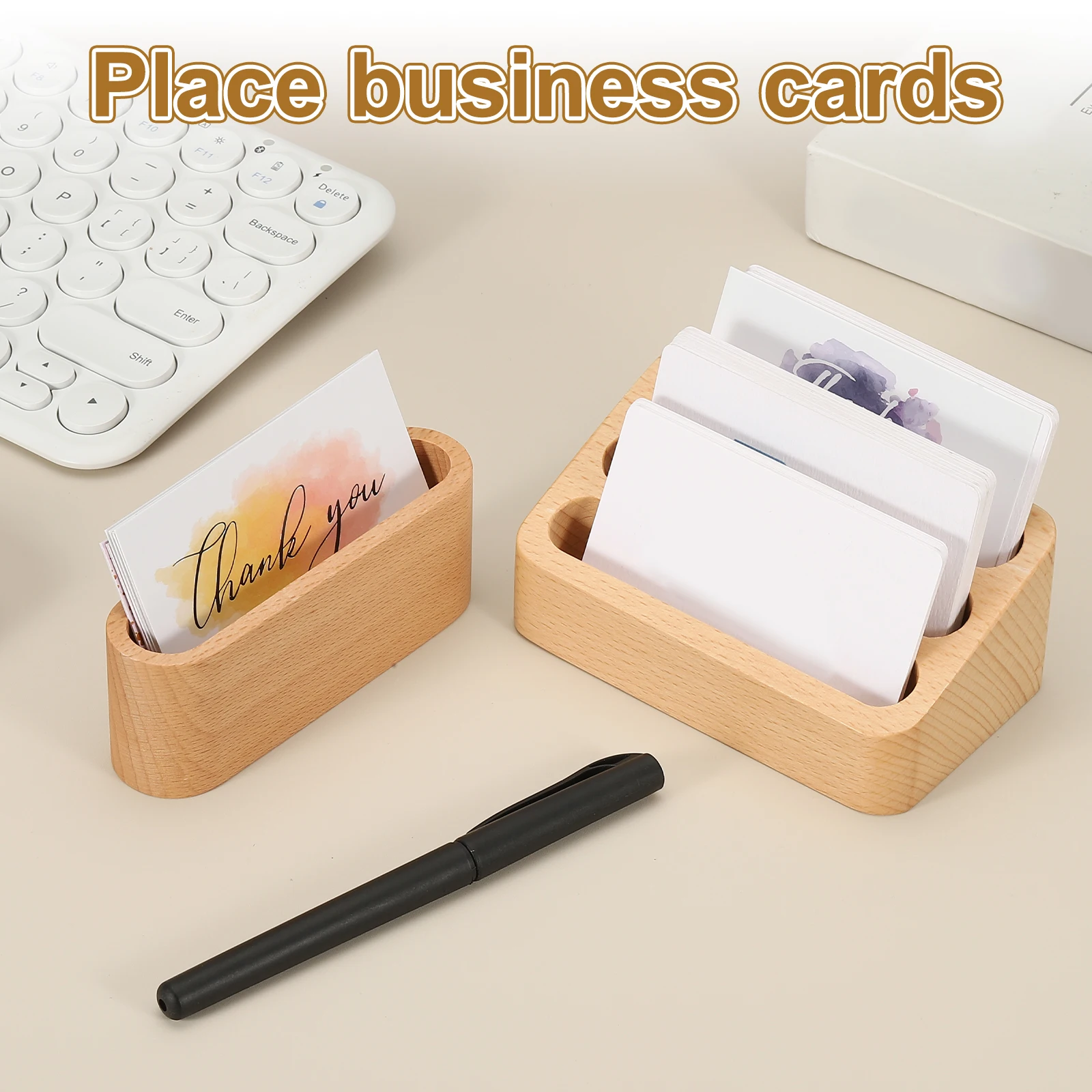 1/2Pcs Wood Desktop Business Card Display Stand Memo Holder Storage Box Beech Wood Card Organizer Office Business Card Holder