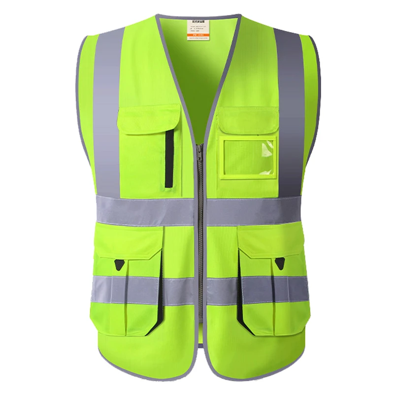 Orange Safety Vest Multi Pockets High Visibility Workwear Vest Zipper Front