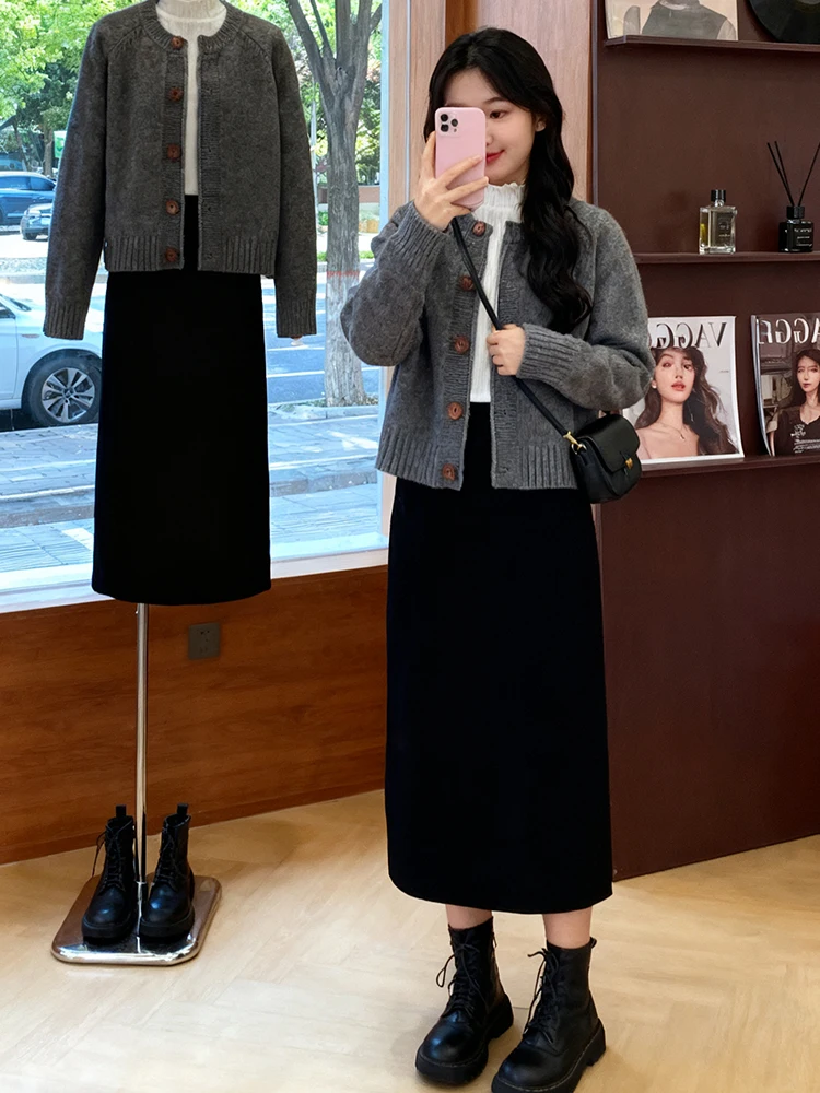 

Sli Knitted Sweater Coat Women's Autumn Winter Faionable Casual Loose Fit Long Sve round Ne Single Button Closure