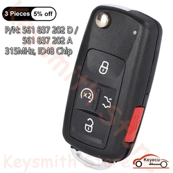 KEYECU 5-przyciskowy pilot zdalnego sterowania do Volkswagen Golf Beetle Jetta Passat R32 Eos GTI Rabbit CC Auto Flip 561837202 D, 561837202 A