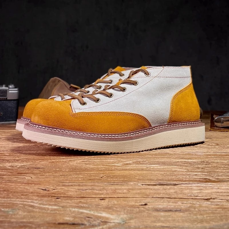 

High End Fashion Genuine Leather Motorcycle Boots Men's Shoes Chelsea Casual Outdoor Lace Up Thick Sole Hiking High-Top Boots