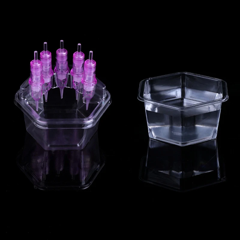 20Pcs/Box Hexagon Disposable Tattoo Needle Cartridge Holder Plastic Ink Cleaning Cup Tray