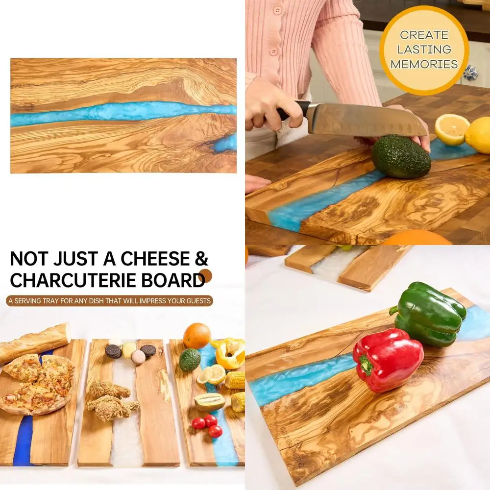 

Luxury Italian Olive Wood Cheese & Charcuterie Board with Epoxy Resin, Blue & White Gradient for Meat, Vegetables, and Fruits
