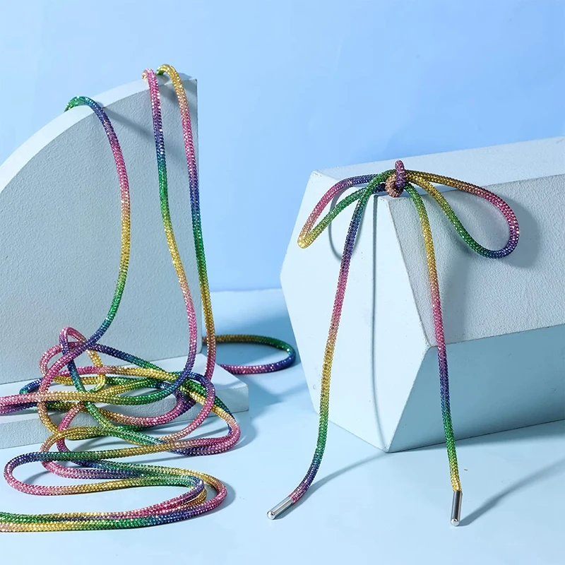 1 pasang tali sepatu berkilau tali berlian imitasi tali sepatu berlian tali sepatu bulat berkilau kristal untuk tali sepatu untuk hoodie SNEAKER