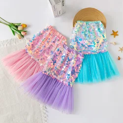 Whole Sale Low Price Mermaid Princess Cosplay Colorful Skirt Sequins Costume Halloween for Kid