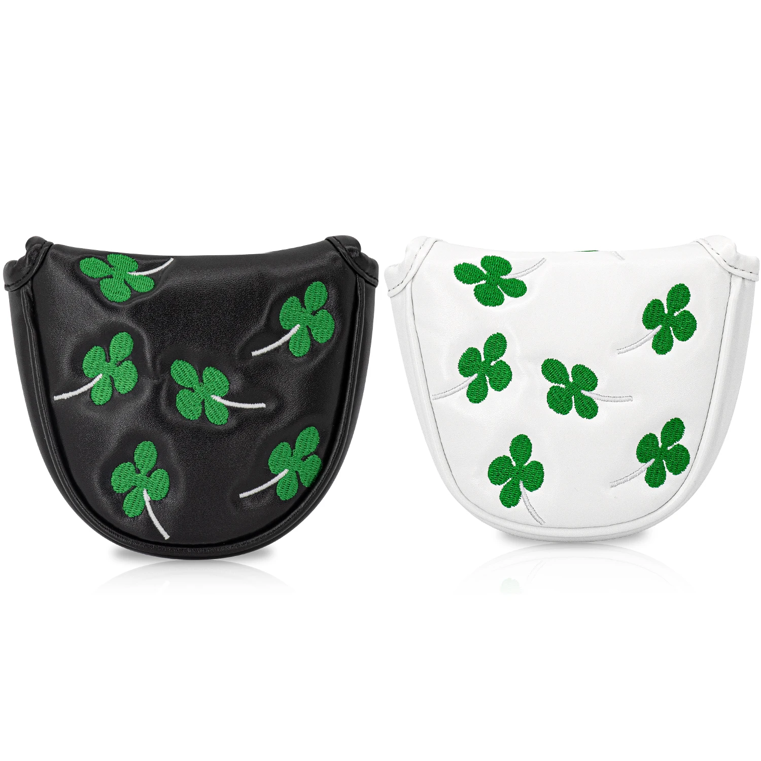 1PC Four Leaf Clover Pattern Mallet Golf Putter Cover, PU Half Round Putter Headcover, With Soft Lining Golf Club Protector