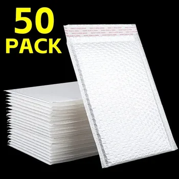 Bolsa de sobres de burbujas de 50 a 10 Uds., impermeable, de espuma blanca, paquete de correo de negocios autosellado multifuncional para embalaje