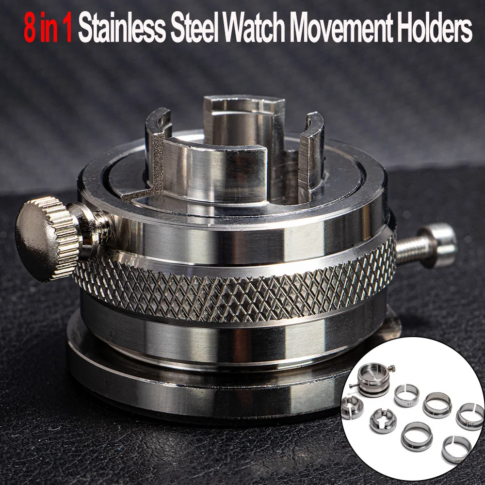 

NEW Watch Repair Tools 8 in 1 Stainless Steel Watch Movement Holders for 2000/7750/2824/3135/2671/3100/8500 with Rotatable base