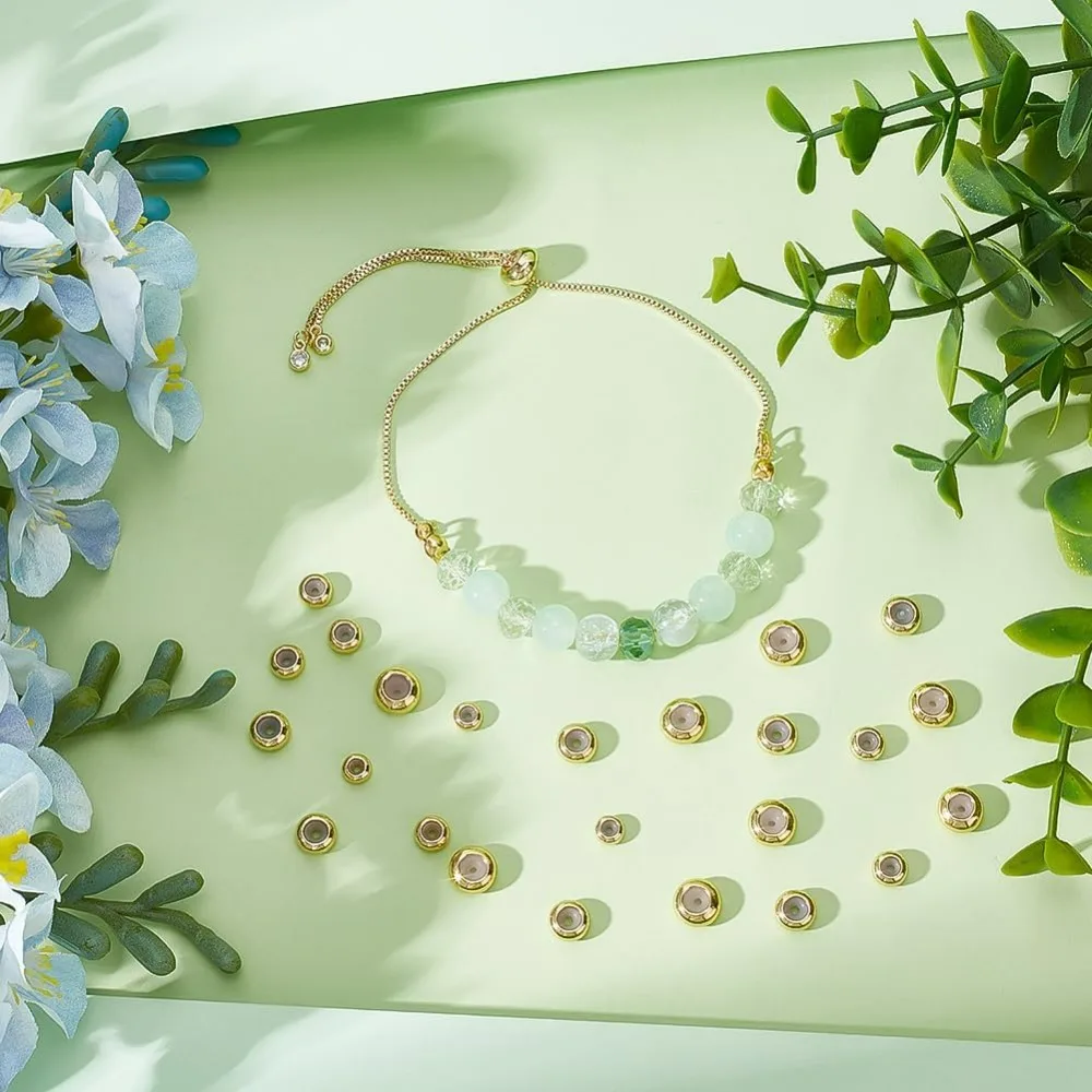 48 قطعة سدادة الخرز 4 أحجام المنزلق الخرز تحديد المواقع خرزة مباعدة قابل للتعديل حبة النحاس مع المطاط