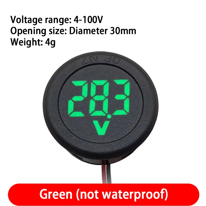 DC 4-100V LED Digital Display Round Two-wire Voltmeter DC Digital Car Voltage Current Meter Volt Detector Tester Monitor