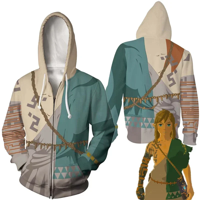 Fierce Deity Link Cosplay Fantasy Hoodie Anime Zelda Game Tears Kingdom Disguise Costume Adult Men Hooded Sweatshirt Pullover
