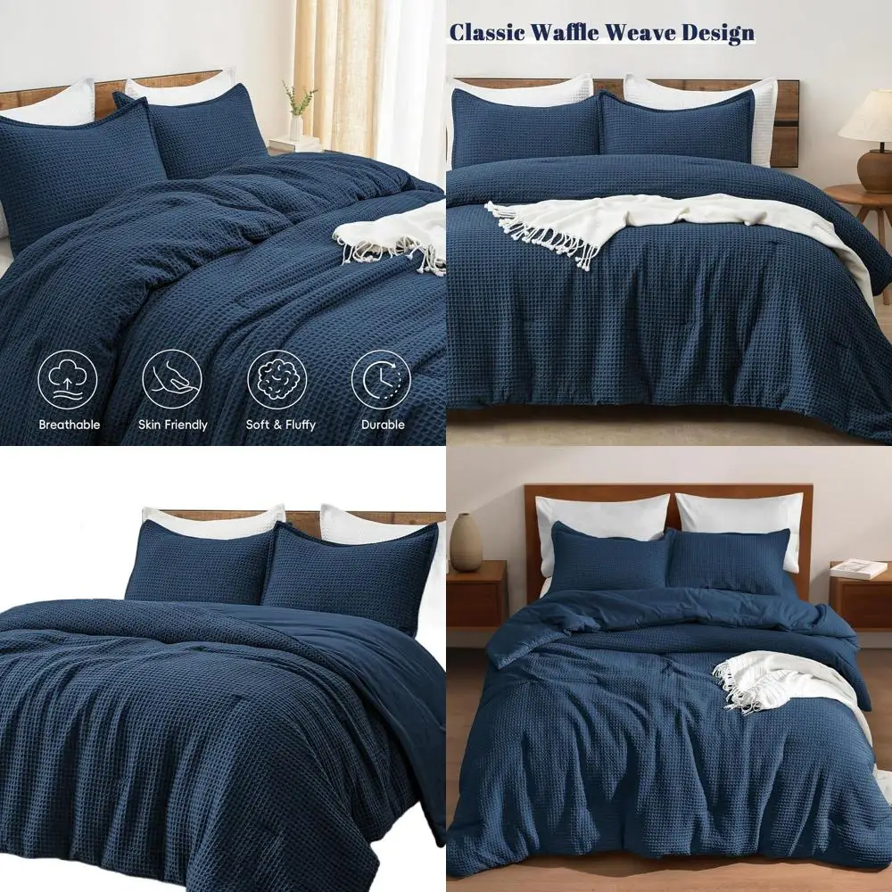 

Комплект одеял из 3 предметов Queen Size Ultra Soft вафельного переплетения, легкий и дышащий, темно-синий