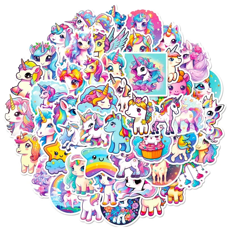 50pcs Funny My Little Pony Unicorn Stickers Cartoon Graffiti Personality Rainbow Horse Stickers for Computer, Notebook, Phone