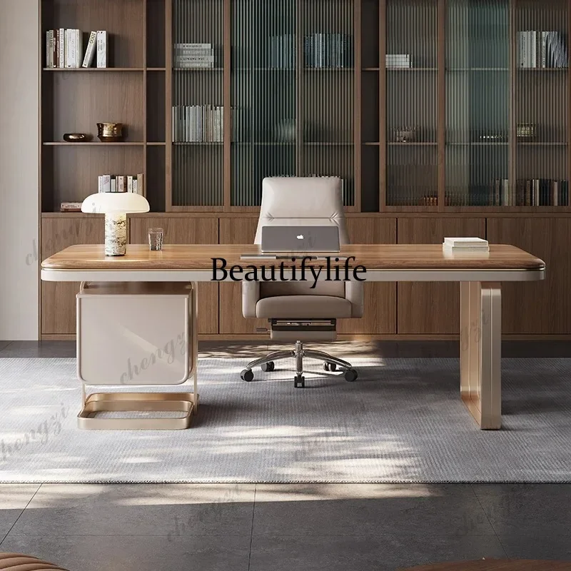 E182   Italy High Minimalist Office Desk Designer Modern Solid Wooden Boss Office Desk Computer Writting Office Furniture Tisch