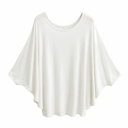 Imagen 2 del producto Camiseta holgada sencilla y elegante para mujer, camiseta de Color sólido, talla grande, manga de murciélago, manga larga, novedad de verano, estilo Pullov