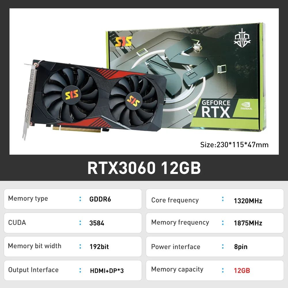 Imagem -06 - Placa Gráfica de Vídeo para Jogos Sejishi Rtx 3060 12g Nvidia Gpu Gddr6 192bit 8pin Hdmi x1 dp x Pci-e 4.0 Rtx 3060