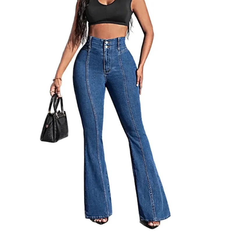 

2026 Streetwear Stretch Jeans Women's Washed Denim Flared Trousers Spring Summer Medium-waisted Casual Pants Sexy Skinny Jeans