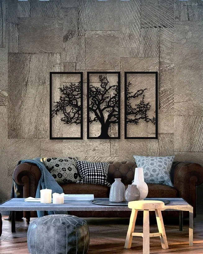 Sycamore Tree Designed Table 3 Piece Decorative Metal Wall Decor Black Wall Décor,Living Room, Bedroom, kitchen, Bathroom Inter