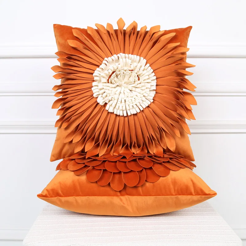 3D Floral Handmade Velvet Cushion Cover 30x50/45x45CM Girl\'s Heart Style Small Daisy Sunflower Plush Pillowcase Home Decoration