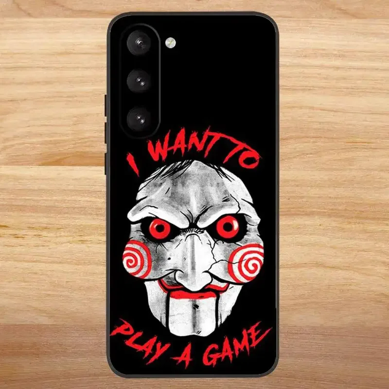 Horror Movie Saw Phone Case For Samsung S23,23,22,30,21,10,9,Note20 Ultra,Lite,Ultra,5G,Plus,FE,Black Soft Case