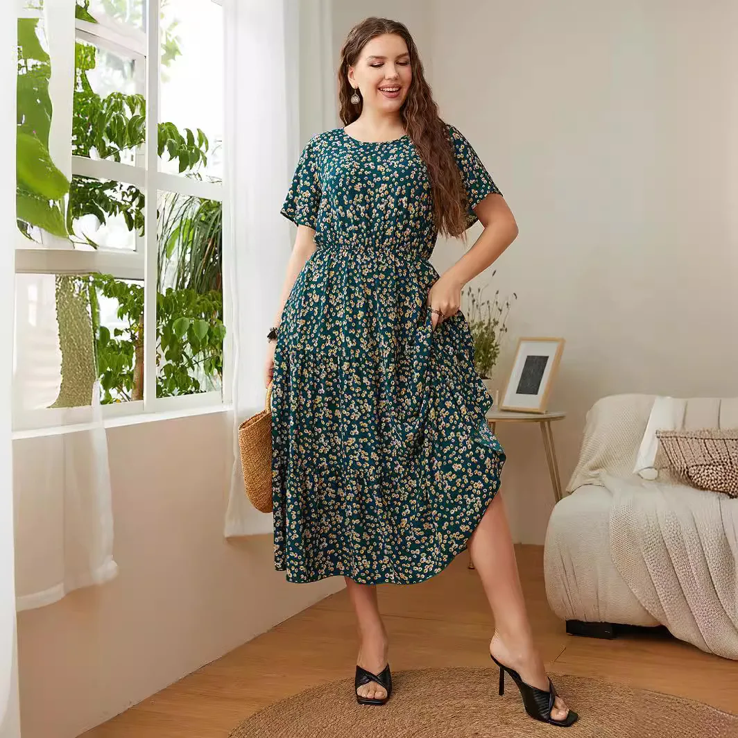 European and American style plus size women's clothing 2022 new hot style printed loose women's dress