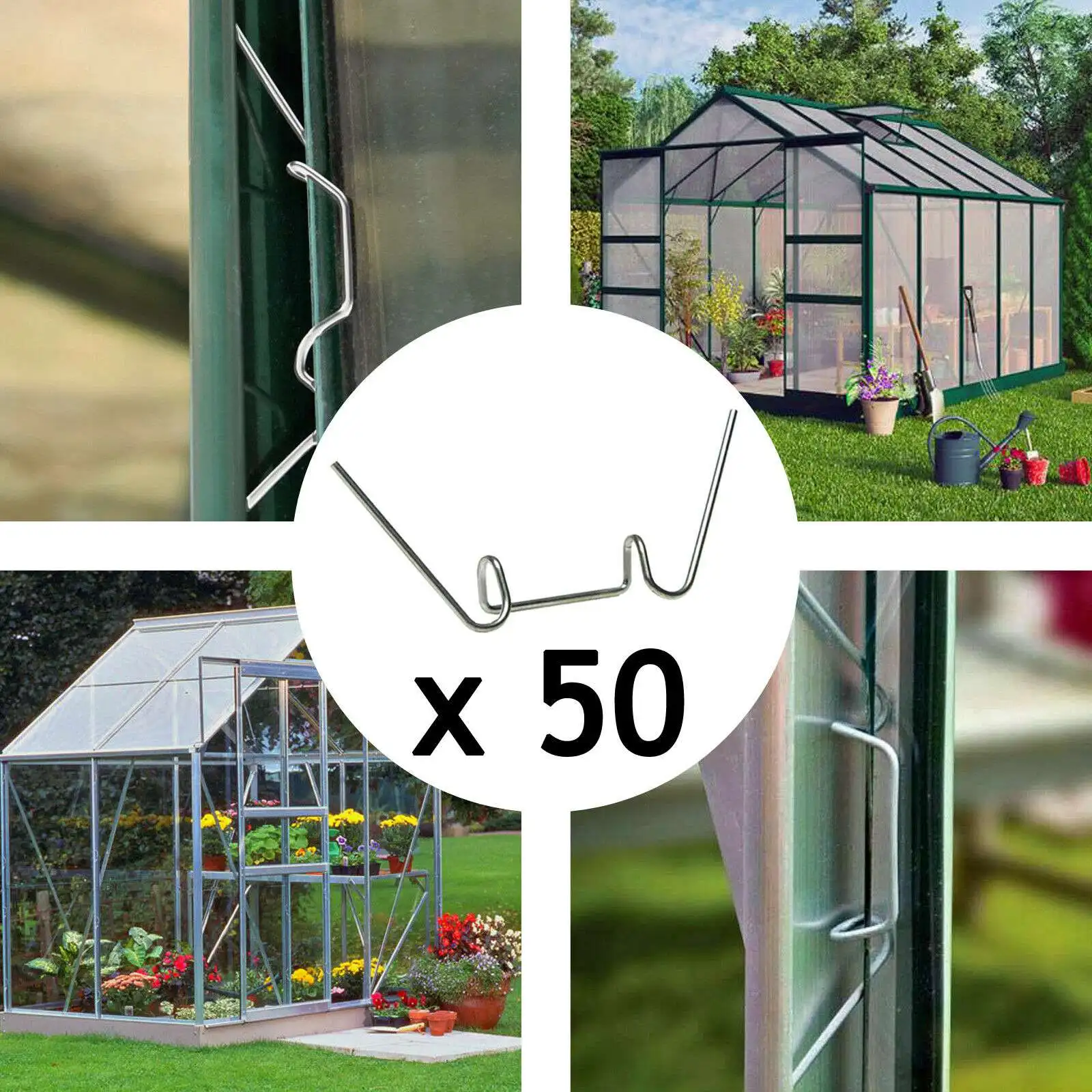 50Pcs Stainless Steel Greenhouse W Clips Spring Wire Glazing Glass Frame Fixing Clamp