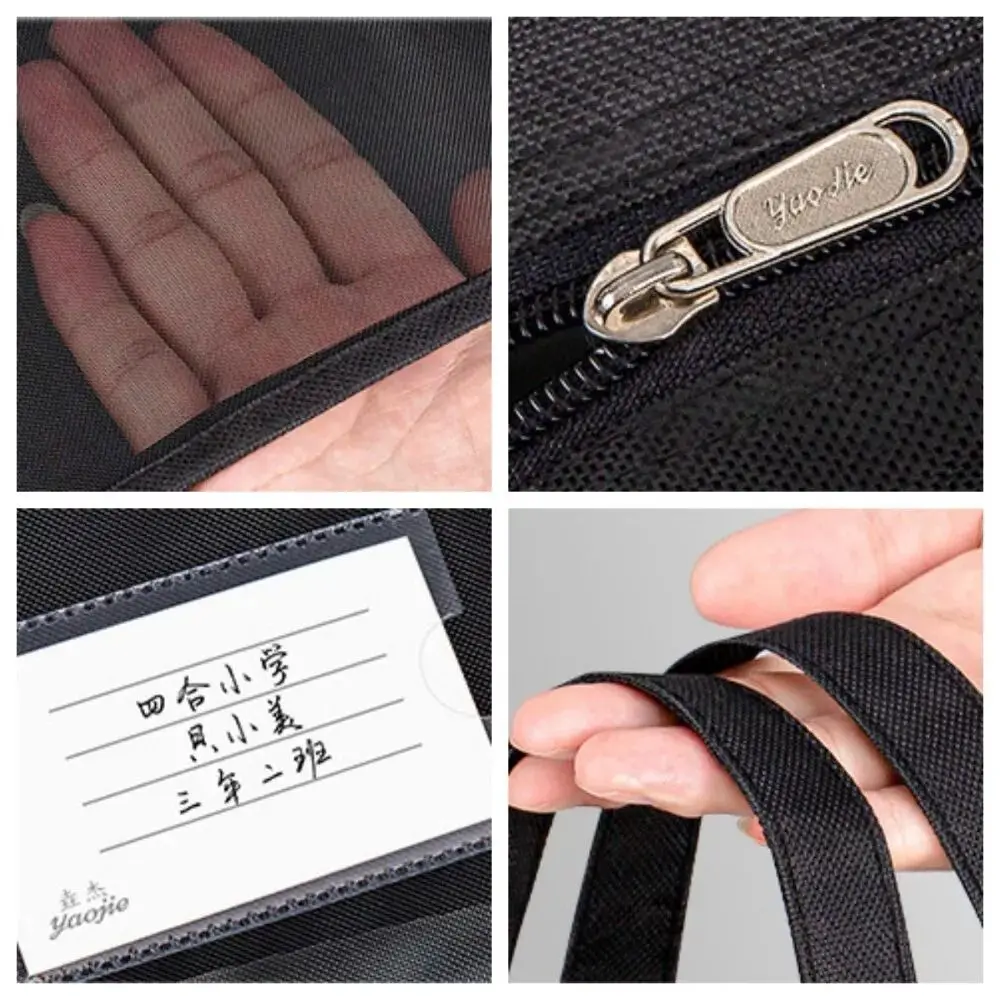 Portable A4 Transparent File Bag Mesh Double-Layer File Storage Bag with Handle Large Capacity Document Bag School Office