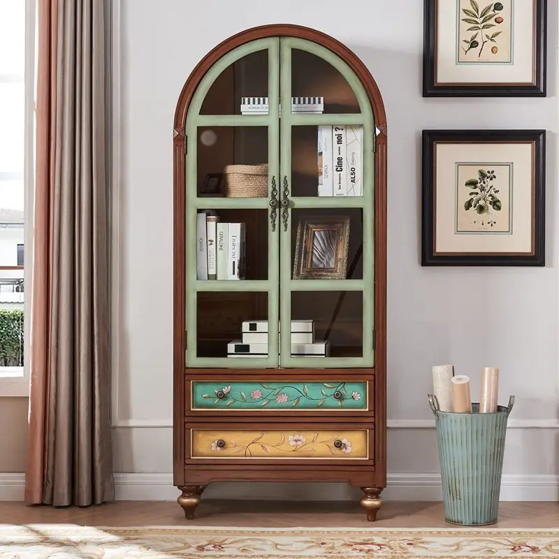 American bookcase wine cabinet solid wood with glass side cabinet vertical cabinet study guest dining room furniture large