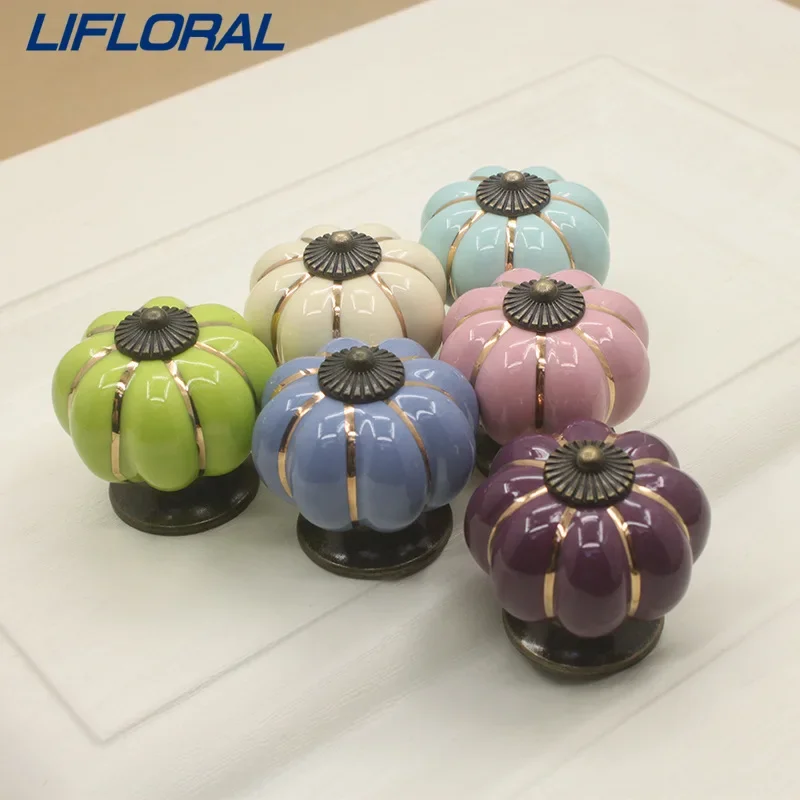 

40cm European simplicity furniture handles pumpkin ceramic drawer knobs single hole closet door handles cabinet with screws