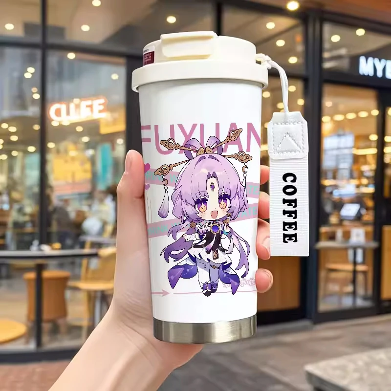 530ml Thermos Cup Honkai：Star Rail Cartoon Fu Xuan Himeko Bailu 316 Stainless Steel Water Coffee Cup Office Students Portable