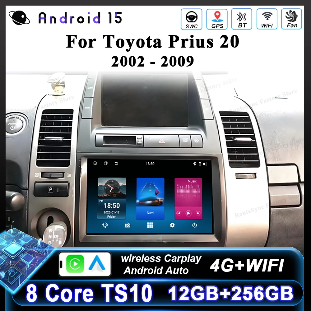

Android 15 Carplay Auto Car Radio Multimedia For Toyota Prius 20 2002 -2009 Auto Radio Stereo Bluetooth GPS Navigation 2Din 4G