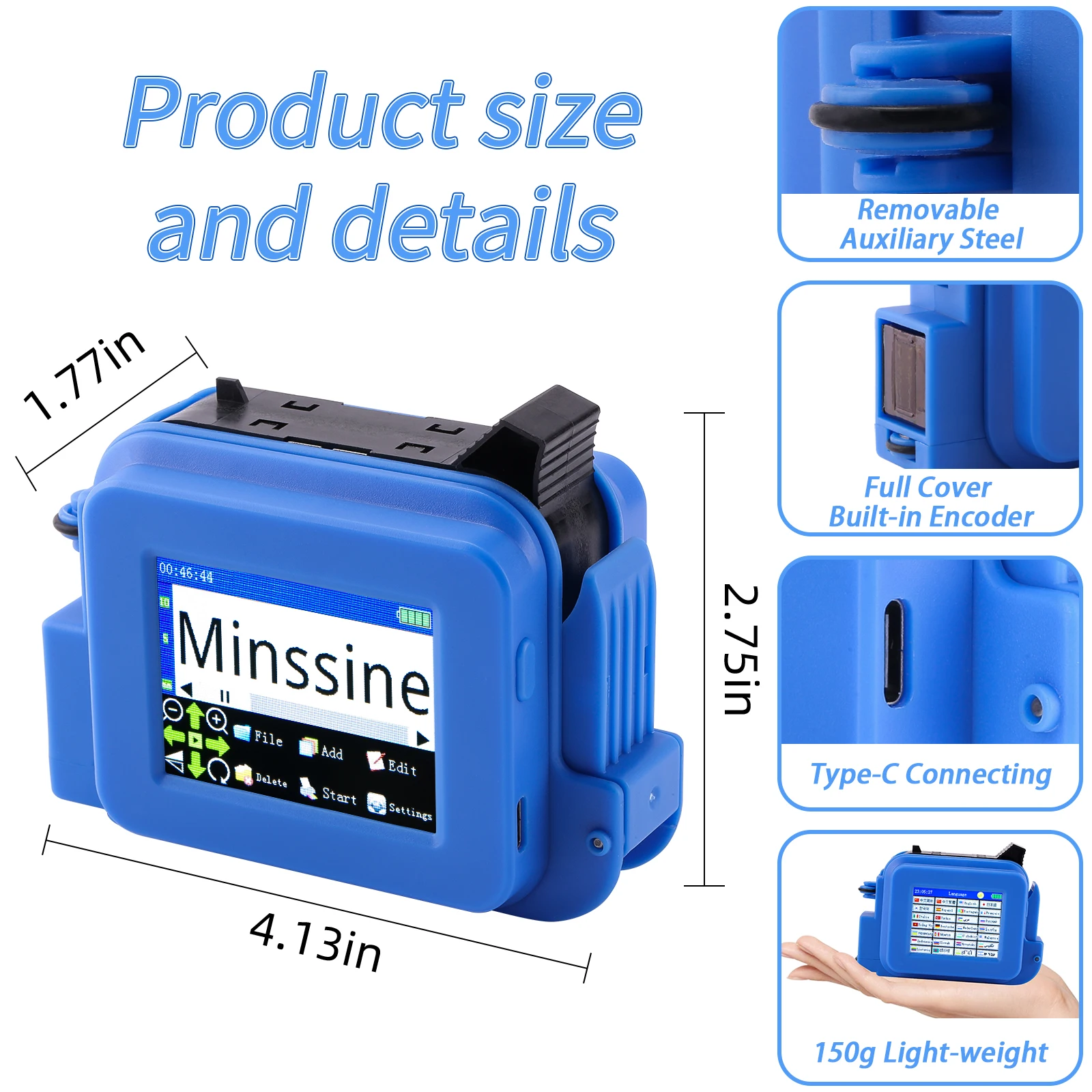 Mini impresora de inyección de tinta portátil con boquilla de 12,7mm, código de barras QR, lote, fecha, número, logotipo, fecha de caducidad, máquina de codificación portátil no encriptada