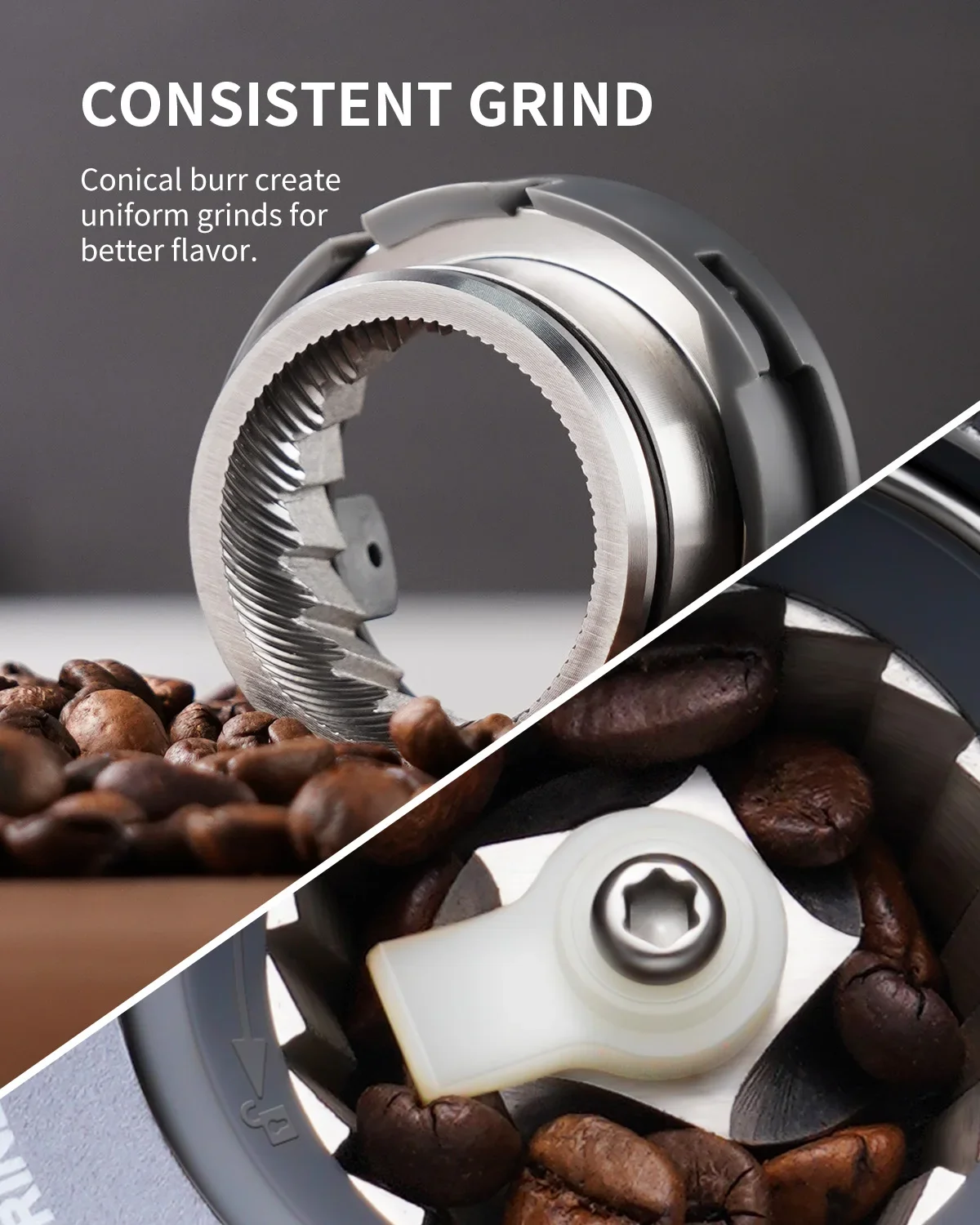 Professional Conical Burr Coffee 51 Grinding 14 Cups Setting Turkish Electric Bean Machine Coffee Grinder Stainless Steel