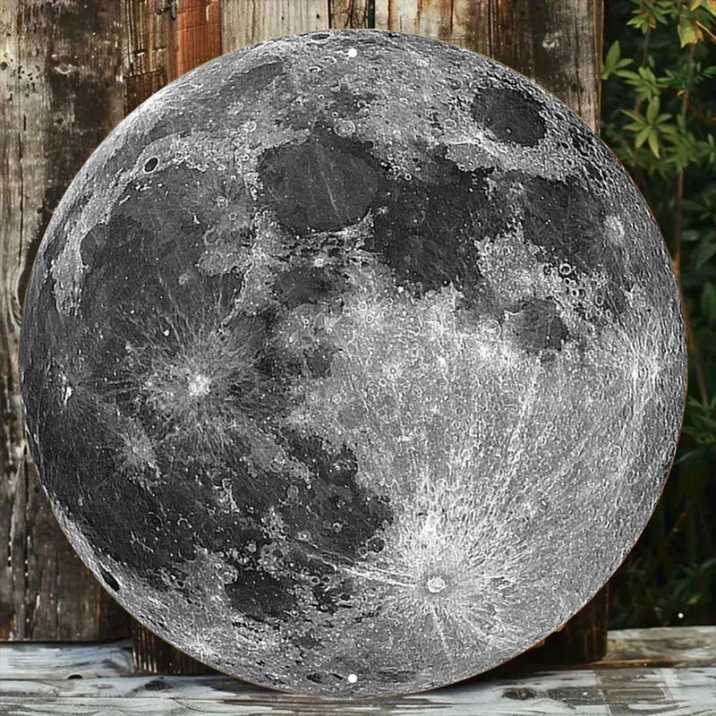 1 Stück Vintage-Mond-Wandkunst aus Aluminium – kreisförmiges und schattenförmiges Metallschild für Wohnzimmer, Bar, Café, Strandhaus-Dekoration – Nr