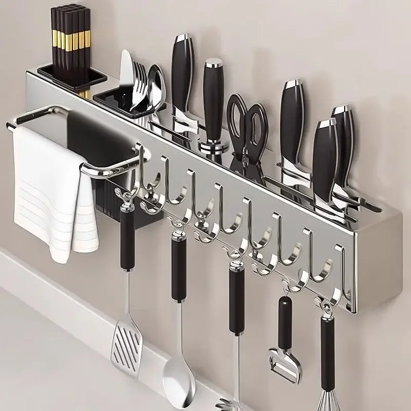 No Drilling Required Integrated Knife Holder Stainless Steel Chopsticks Knife Holder Storage Cutlery Soporte Para Cuchillos LJ40
