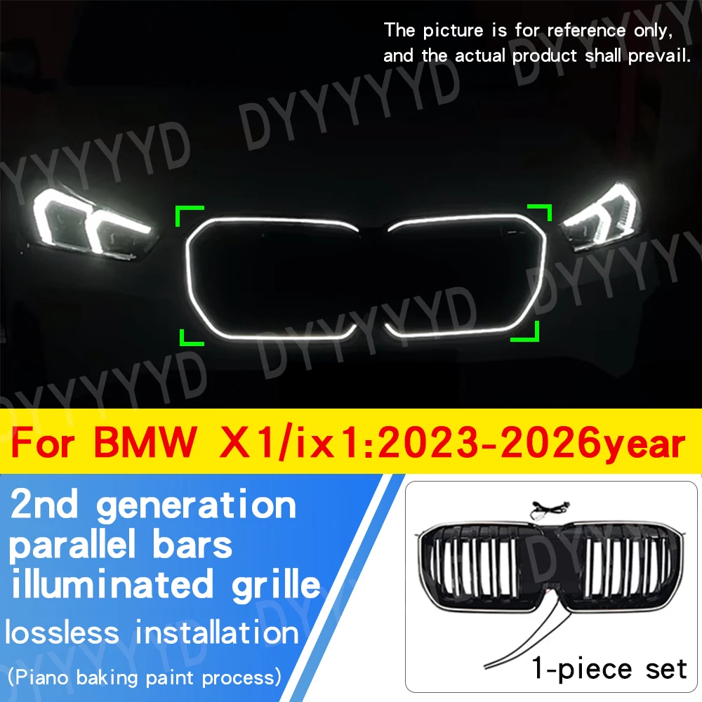

for BMW X1 ix1 LED Racing Grills Automobile Front Bumper Double Line Lighting Radiator Grille Racing Water Tank Shield Body Kit