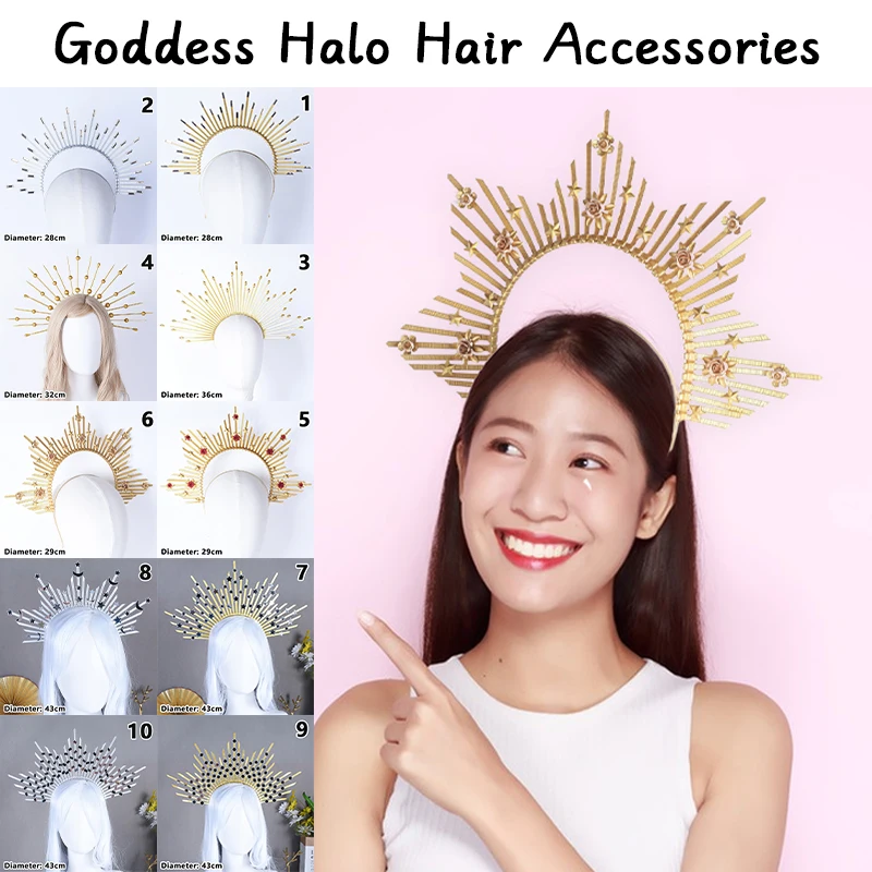 

Gothic Lolita Tiara Crown Headband DIY Fairy Vintage Sun Goddess Halo Baroque Hairband Halloween Cosplay Headpiece